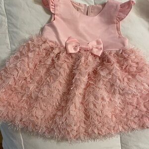 Pink Floral Petal Tulle Baby Dress with Bow